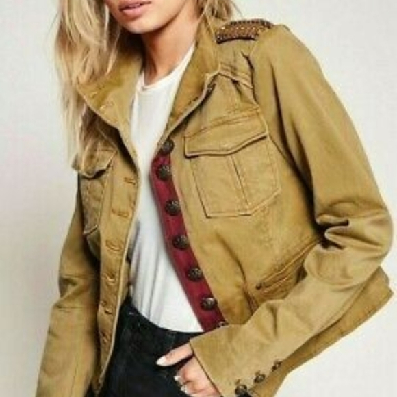 Free People Tan Military Style Jacket - Picture 3 of 9